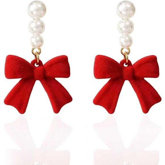 Red Bow Earrings for Women, Long Tassel Drop Earrings, Elegant Preppy Jewelry - Picture 1 of 5